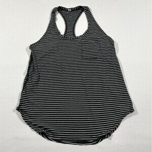 Lululemon Cool Racerback Tank Top Womens Black Striped Athletic Pocket Gym Sz 6